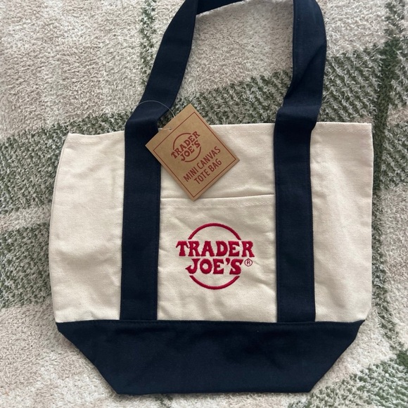 Trader Joe'S Handbags - 2 Trader Joes Mini Canvas Tote Bag Blue New 13”x 10”